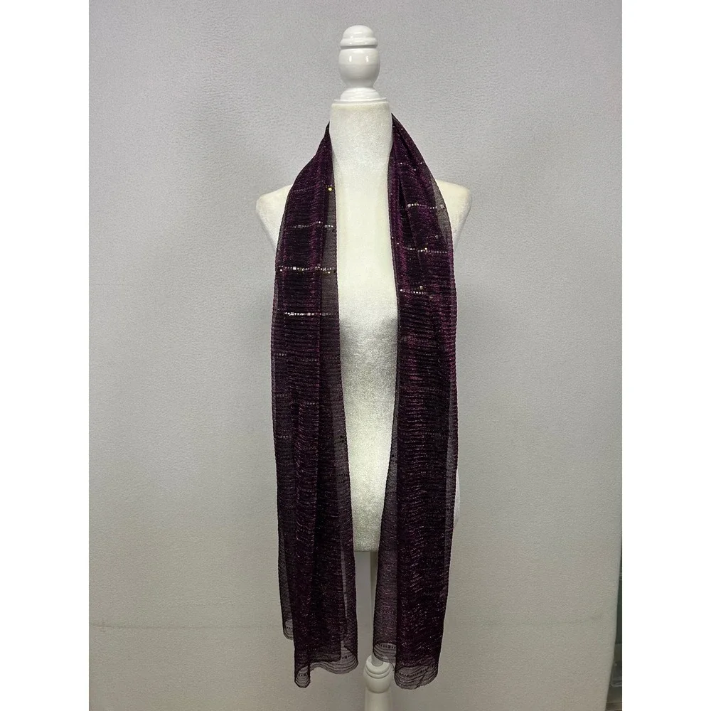 Glam Sparkle Unbranded Womens OS Purple Metallic Sequin Pleated Mesh Long Scarf